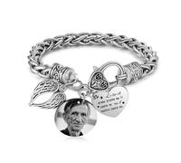 Gaosh Bracciale Commemorativo Personalizzato con Foto e Ali, bracciale Cuore con Incisione Nome in Acciaio Inossidabile per Donna Uomo, Regalo Commemorativo (B)