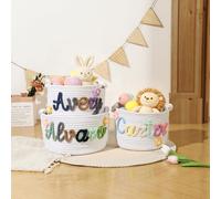 Gaosh Cesto Portaoggetti Personalizzato con Nome Ricamato per Neonati, Cesto Portaoggetti Piccolo & Grande Cotone per Biancheria e Giocattoli, Cesto Vimini con Manici (B)