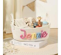 Gaosh Cesto Portaoggetti Personalizzato con Nome Ricamato per Neonati, Cesto Portaoggetti Piccolo & Grande Cotone per Biancheria e Giocattoli, Cesto Vimini con Manici (C)