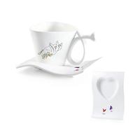 Gaosh Tazza in Ceramica Personalizzata con Nome e Fiore di Nascita Tazza da Caffè con Piattino a Cuore per Donna Mamma Famiglia Regali per compleanno Festa della mamma (Mano)