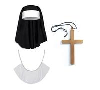 GAOSHA Set costume da suora, cappello da suora, collare, collana con pendente, calze alte per Halloween, cosplay e feste a tema