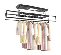 GAOUSD Stendibiancheria elettrico da soffitto con telecomando e luce LED, lunghezza e altezza regolabili, stendibiancheria a parete e soffitto, per famiglie, balconi, appartamenti (nero)