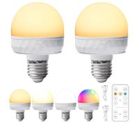 GAOUTO 2 lampadine LED E27 dimmerabili, 15 colori, magnetiche e ricaricabili tramite USB-C, ideali per illuminazione notturna, emergenza o campeggio