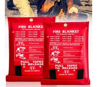 GAOUTO 2 Pezzi Coperta Antincendio 150 * 150 cm, Coperta Antifuoco Riutilizzabile in Tessuto di Fibra di Vetro, Design Sicuro Coperta per Cucina, Camino, Barbecue, Auto, Campeggio, Casa, Caravan