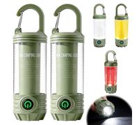 GAOUTO 2 pezzi lampada LED da campeggio: lanterna portatile da campeggio con gancio, lampada da tenda ricaricabile, lanterna da campeggio per esterni, super luminosa, per campeggio e emergenze, verde