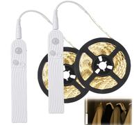 GAOUTO 2 strisce LED con sensore di movimento, 2 m LED a batteria, ricaricabili USB, 3500 K, luce bianca calda, per camera da letto, sensore LED (bianco caldo)