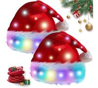 GAOUTO 2pcs Cappelli di Natale a LED: cappello di Natale in peluche a LED, colore chiaro design cappello, berretto di Babbo luminoso unisex per la famiglia