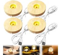 GAOUTO 4 basi in legno a LED, 3 colori, illuminazione in legno regolabile, base di luce a LED, in legno, supporto USB, rotondo, per display, cristallo, vetro, acrilico, resina