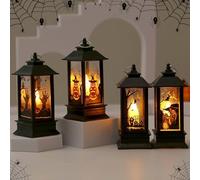 GAOUTO 4 lanterne decorative per Halloween, a forma di zucca, 13 cm, per Halloween, lanterne decorative, strega, zucca, bronzo, luci notturne, Halloween, lanterne a batteria