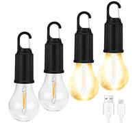 GAOUTO 4 Pezzi Lampada Da Campeggio, Lanterna A LED Ricaricabile Con Gancio, Per Campeggio, Avventura, Pesca, Emergenza