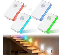 GAOUTO 4 pezzi luce notturna con sensore di movimento: RGB luce a sette colori, illuminazione per scale, luce notturna ricaricabile dimmerabile, luce notturna a LED per bambini, per corridoio, scale