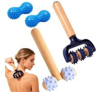 GAOUTO 4 pezzi rullo massaggiante con manico: rullo massaggiante portatile in legno con palla massaggiante riccio massaggio muscolare, rullo massaggiante, multiuso per lo sport e la vita quotidiana