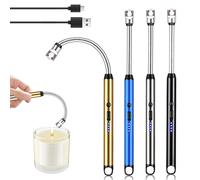 GAOUTO Accendino elettrico USB ricaricabile ad arco con collo flessibile, antivento e spruzzi, 4 pezzi, blu