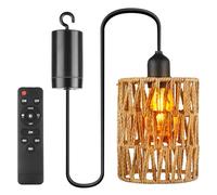 GAOUTO Lampada a sospensione in rattan, E27 per esterni, lampada a sospensione con batteria, portatile, in rattan boho, per esterni, per patio, bar, giardino, terrazza, soggiorno, camera da letto