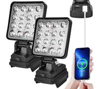 GAOUTO LED Lampada da lavoro: 2 Pezzi, 27W Faretto LED Portatile, Ricarica USB, per Interni ed Esterni (18V)