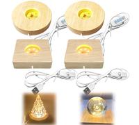 GAOUTO LED Supporto in Legno: 4 Pezzi (3 Colori - 2 Rotondi 8cm + 2 Rettangolari 7cm), Base Lampada USB per Sfere di Cristallo, Vetro, Gioielli, Acrilico e Resina
