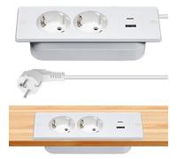 GAOUTO Presa da tavolo, presa a scomparsa, con 2 porte USB C, 2 prese da incasso con cavo da 1,5 m, presa da tavolo, ciabatta a scomparsa per tavolo da conferenza, piano di lavoro (bianco)