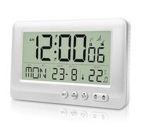 GAOUTO Radiosveglia digitale, radiosveglia digitale con termometro, sveglia digitale con due sveglie, orologio radio con temperatura, retroilluminazione, funzione snooze, data, giorno della settimana