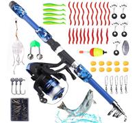 GAOUTO Set da pesca per bambini: set di canna da pesca con mulinello e set di esche in fibra di carbonio telescopica, 1,8 m, accessori da pesca per bambini