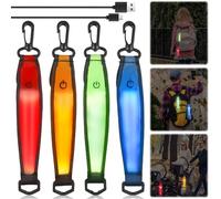GAOUTO Set di 4: Contrassegno Riflettente con Luce LED Ricaricabile USB, Impermeabile, per Bambini, Corsa, Zaino (Rosso+Verde+Blu+Arancione)