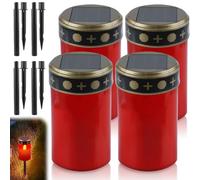 GAOUTO Set di 4 luci funebri a LED solari con picchetto, candele da cimitero da esterno impermeabili a energia solare con sensore di luce, 7 x 12 cm
