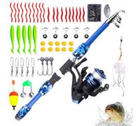GAOUTO Set di canne da pesca per bambini, set per bambini con mulinello da pesca ed esca, in fibra di carbonio, telescopica, canna da pesca da 1,8 m e mulinello da pesca, set per bambini, accessori da