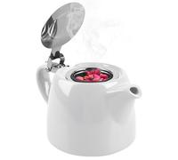 GAOUTO Teiera con inserto per colino, teiera in ceramica isolante da 500 ml, con filtro da tè in acciaio inox, infusore a maglia fine, colore: bianco