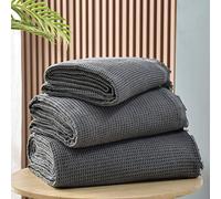 GAOWEI Copridivano a nido d'ape con frange decorative, ideale per divano, panca e letto, grigio, 180 x 230 cm