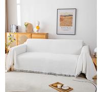 GAOWEI Copridivano a nido d'ape grande a 3 posti con frangia decorativa, ideale per divano, sedia e letto, in cotone, adatto per tutte le stagioni, bianco, 180 x 300 cm