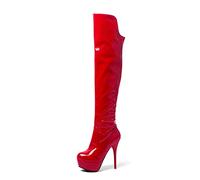 GAOword 13,5 Cm/5,31 Tacchi Alti da Donna Sexy Stivali Alti Fino alla Coscia in Pelle Verniciata Discoteca Prom Party Stivali da Pole Dance con Tacco Alto,Rosso,39 EU