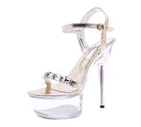 GAOword Sexy Tacchi Altissimi 15CM Pantofole con Plateau A Spillo Scarpe in Cristallo Trasparente Scarpe da Sposa con Tacchi Alti da Banchetto,d'oro,37 EU