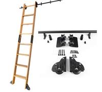 GAOXIONG Kit di binari Rotondi Neri per Scale scorrevoli per Biblioteca + Ruote Inferiori con Freno per Scale a pioli scorrevoli per Interni Domestici, binari/Kit binari da 16,4 piedi/500 cm, Kit bi