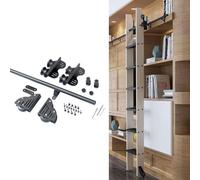GAOXIONG Kit di ferramenta per scaletta per Biblioteca Scorrevole Estensibile, Kit Completo di binari scorrevoli per Biblioteca in Tubo Tondo d'Acciaio da 3,3-26,2 Piedi + Rullo per Pavimento con fr