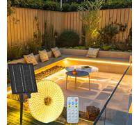 Gaoxun Striscia LED Solare da Esterno 10m, Flessibile Striscia Luci LED Solare per Esterni con Telecomando, Dimmerabile, 8 Modalità, 640 LED, IP68 Impermeabile, per Giardino, Garage, Bianco Caldo