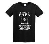 GAOYEA Je Suis Un Papa Ours Plus Grognon Comme Normal Mais Graphic Tee Unisex 100% Cotton Short-Sleeve T-Shirts Black L