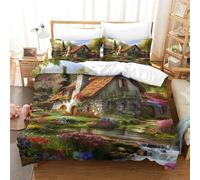 GAOYUCHUN Stampa 3D Mountain Cottage Biancheria Da Letto 3 Pezzi Set Copripiumino Morbida Microfibra Per Ragazzi E Ragazze,coppie,camera Da Letto,decorazione Single（140x200cm）