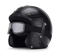 GAOZHE Cuoio Caschi Moto Motorino Motociclo Scooter Chopper retrò Casco Scodella,Motociclista Portatile Mezzi Caschi Jet, Vintage Aperto Casco Moto per Uomo Donna Biker Certificazione ECE