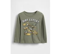 GAP KIDS, T-shirt A Maniche Lunghe Verde In Cotone Con Stampa Grafica, Bambino, Grigio, Taglia: 5Y/107-114