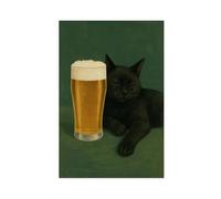 GAPKJGTS Poster su tela con gatto nero assonnato con birra stravagante e divertente, decorazione per camera da letto, ufficio, camera da letto, regalo, 50 x 75 cm
