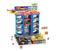 Garage di parcheggio per bambini in plastica con 3 auto ed elicotteri - Ampio parcheggio multilivello con accessori e terreno di atterraggio - Garage giocattolo per ragazzi e ragazze a