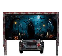 Garage Door Covers Decorative 157.48x72.83 inches, Halloween Door Mural with Weather Resistant Fabric and Vivid Print, Hangable Backdrop for Wall, Yard, Lawn, Patio, Garden, Party, Outdoor or Home