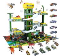 Garage GiocattoloMultilivello per Bambini con Dinosauri e Auto 5 Piani Multicolore