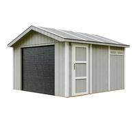 Garage in Legno 368x354 cm Grigio a Pannelli Box con Porta Elettrica