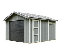 Garage in Legno 368x354 cm Grigio Scuro Pannelli Box Porta Elettrica