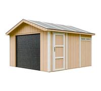 Garage in Legno 368x354 cm Miele a Pannelli Box con Porta Elettrica
