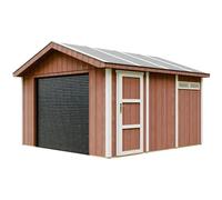 Garage in Legno 368x354 cm Rosso a Pannelli Box con Porta Elettrica