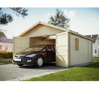 Garage in legno NEWPORT Doppia porta in legno 19,2 m² - Spessore delle assi: 44 mm - Tetto a doppia falda - Porta di servizio - Posto auto coperto