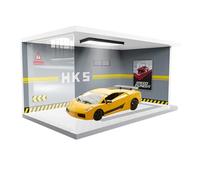 Garage Showcase-Acrilic PVC Housing, USB Lighting | Display auto con parete di sfondo, vetrina automobilistica per collezionisti, scena del garage per decorare il soggiorno, ufficio o scaffale