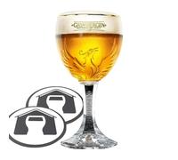 GarageBar Grimbergen - Bicchiere da birra da 33 cl/mezza pinta, prodotto ufficiale, fornito con 2 tappetini antigoccia per birra
