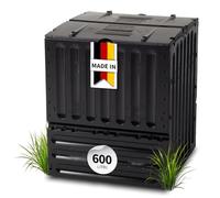 GARANTIA ECO-KING compostiera 600 litri nero | Per un comodo riempimento in giardino, veloce da montare senza attrezzi, con pratico estrazione, fissaggio del coperchio